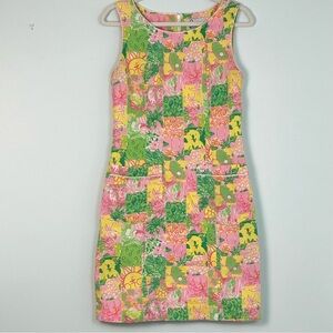 Lilly Pulitzer Vintage Krista Textured Crazy Quilt Patchwork Shift Dress